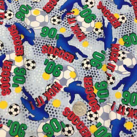 FQ Quilting Fabric Fat Quarter Soccer Balls '06 Kick It 90 Red Blue Green Yellow - Picture 5 of 8